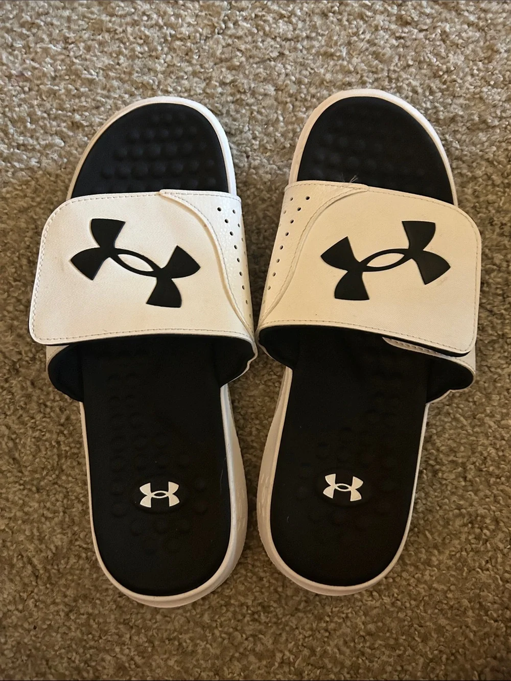 Under Armour Black and White Slide Sandals